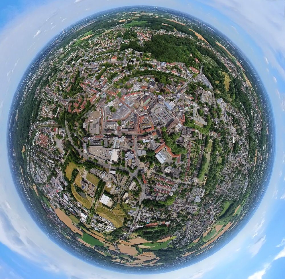 Aerial image Castrop-Rauxel - Fisheye perspective the city center in the downtown area in Castrop-Rauxel at Ruhrgebiet in the state North Rhine-Westphalia, Germany