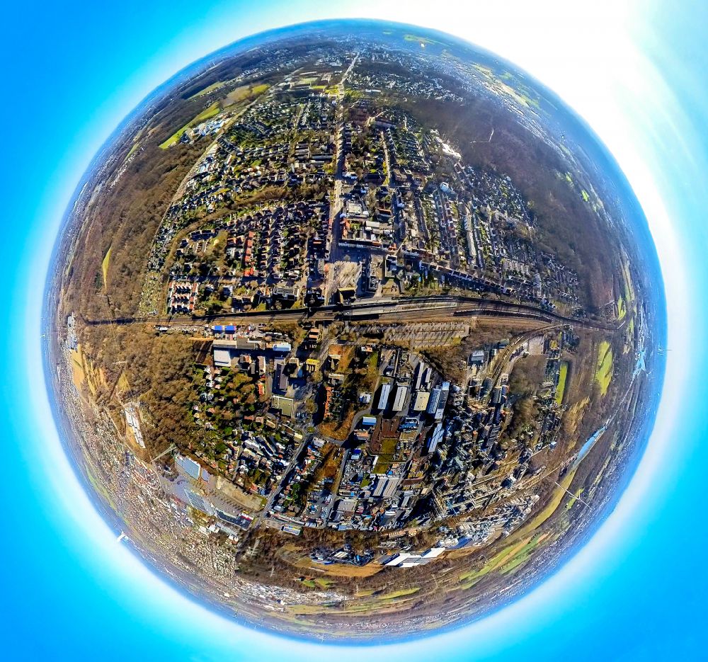 Castrop-Rauxel from the bird's eye view: Fisheye perspective the city center in the downtown area in Castrop-Rauxel at Ruhrgebiet in the state North Rhine-Westphalia, Germany