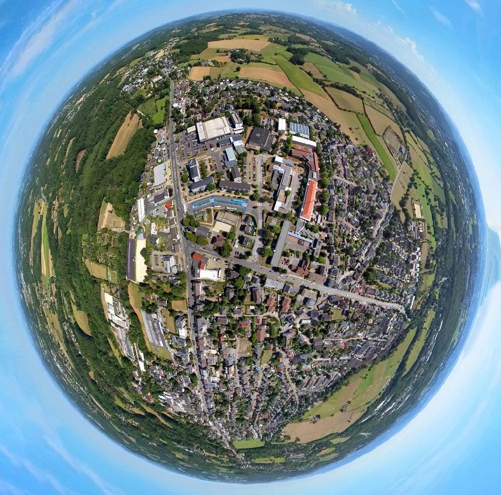 Aerial photograph Hasslinghausen - Fisheye perspective the city center in the downtown area in Hasslinghausen in the state North Rhine-Westphalia, Germany