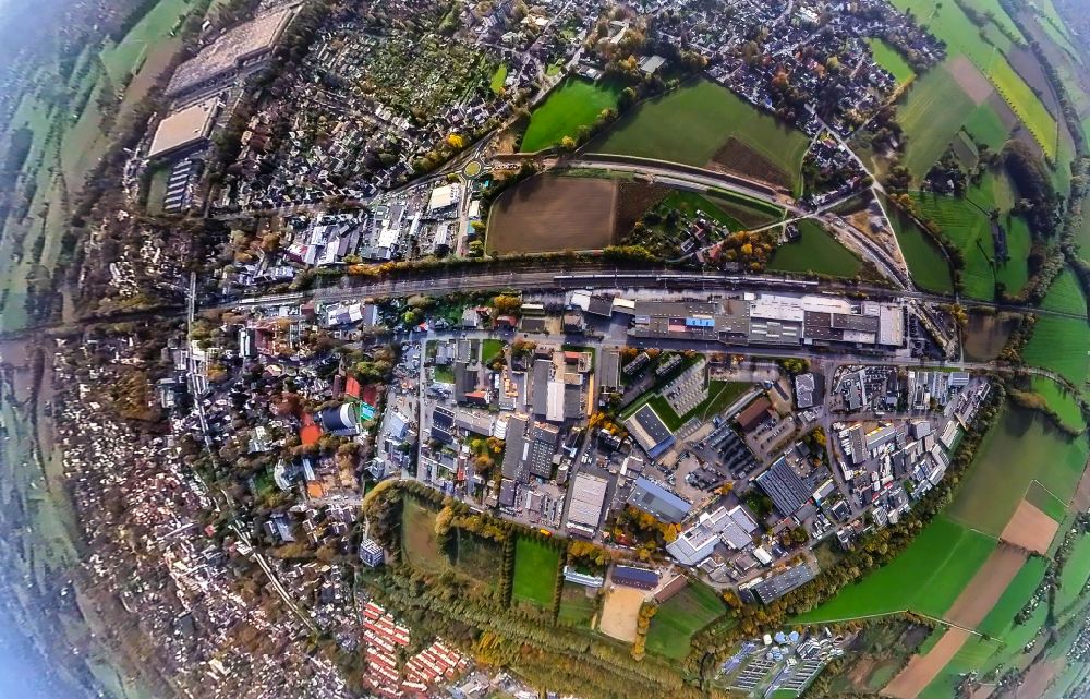 Aerial photograph Kamen - Fisheye perspective the city center in the downtown area in Kamen at Ruhrgebiet in the state North Rhine-Westphalia, Germany