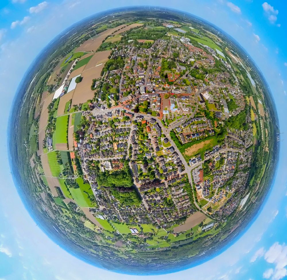 Aerial image Kirchhellen - Fisheye perspective the city center in the downtown area in Kirchhellen at Ruhrgebiet in the state North Rhine-Westphalia, Germany