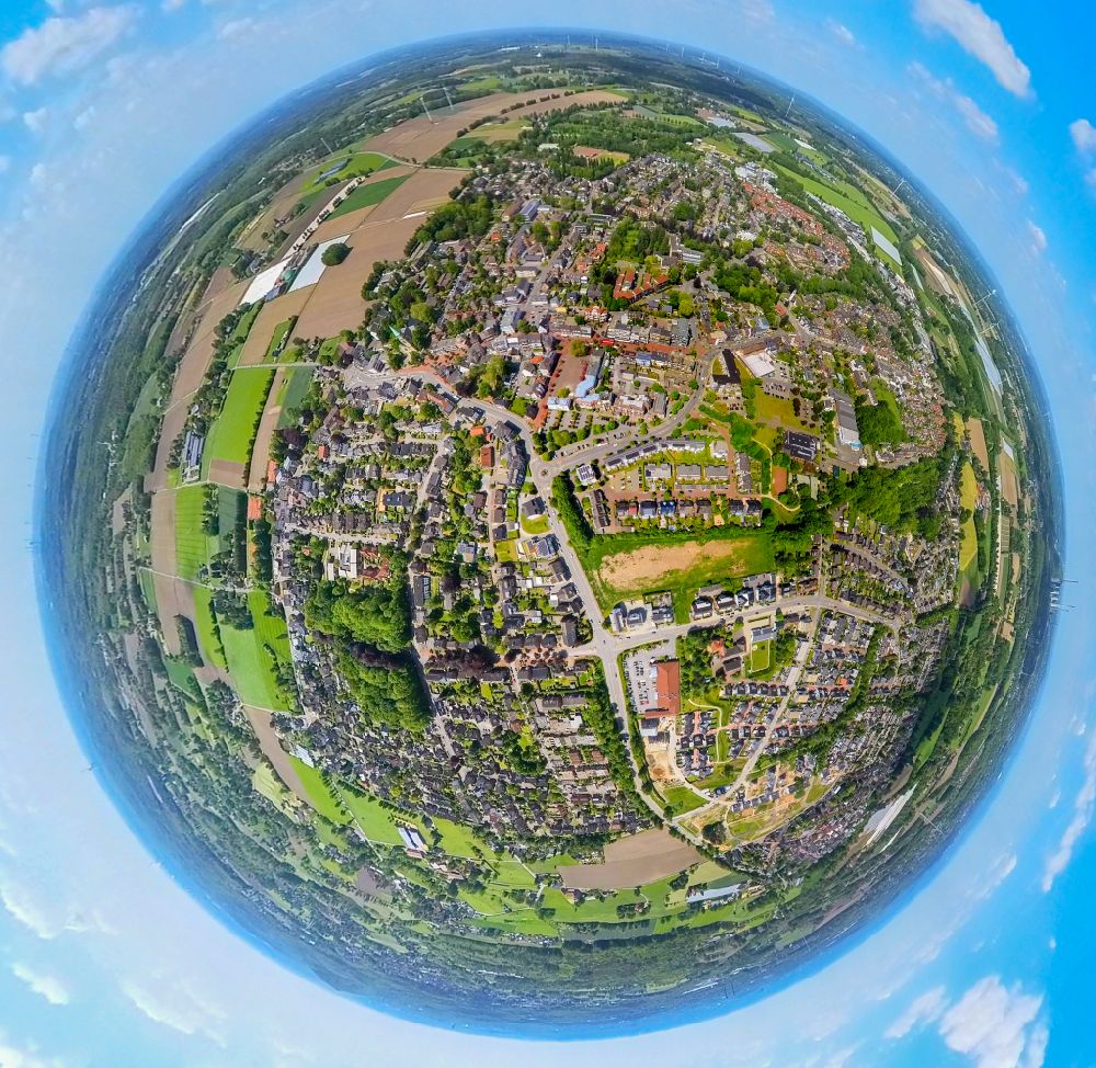 Aerial image Kirchhellen - Fisheye perspective the city center in the downtown area in Kirchhellen at Ruhrgebiet in the state North Rhine-Westphalia, Germany