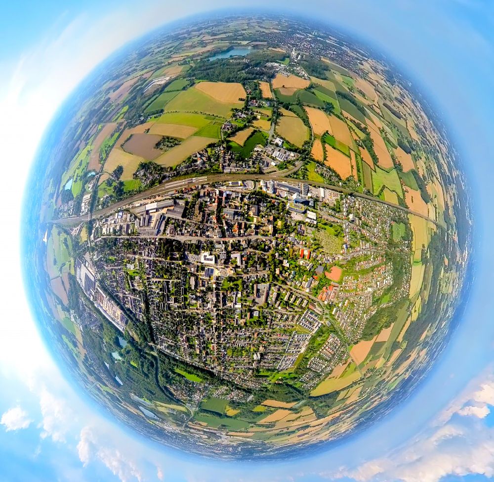 Neubeckum from the bird's eye view: Fisheye perspective the city center in the downtown area in Neubeckum at Ruhrgebiet in the state North Rhine-Westphalia, Germany