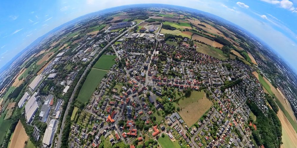 Hamm from the bird's eye view: Fisheye perspective the city center in the downtown area in the district Rhynern in Hamm at Ruhrgebiet in the state North Rhine-Westphalia, Germany