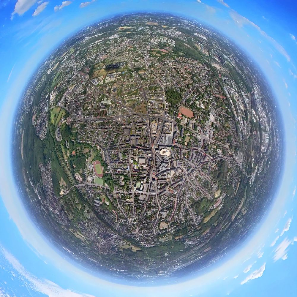 Aerial photograph Bottrop - Fisheye perspective the city center in the downtown area in the district Stadtmitte in Bottrop at Ruhrgebiet in the state North Rhine-Westphalia, Germany