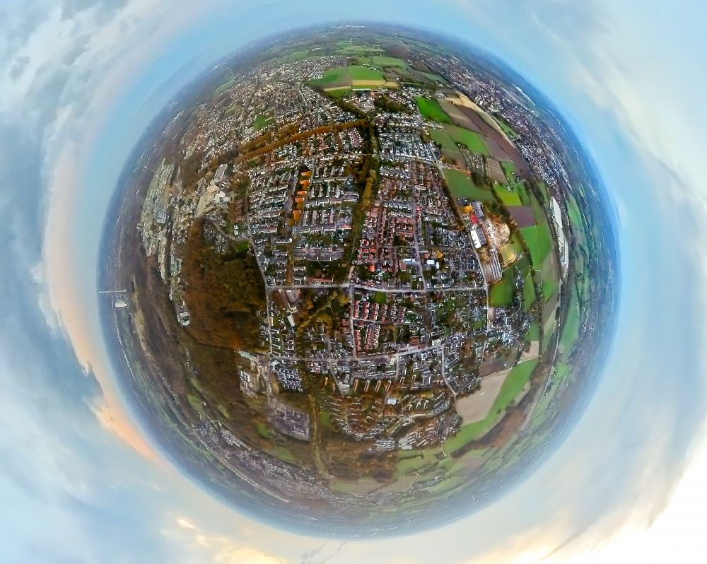 Aerial image Bergkamen - Fisheye perspective the city center in the downtown area in the district Weddinghofen in Bergkamen at Ruhrgebiet in the state North Rhine-Westphalia, Germany
