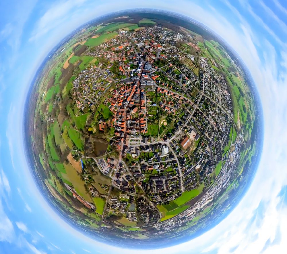 Aerial image Schermbeck - Fisheye perspective the city center in the downtown area in Schermbeck in the state North Rhine-Westphalia, Germany