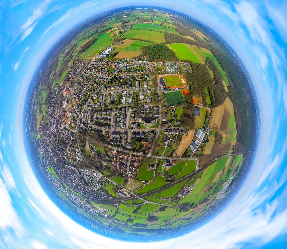 Aerial photograph Schermbeck - Fisheye perspective the city center in the downtown area in Schermbeck in the state North Rhine-Westphalia, Germany