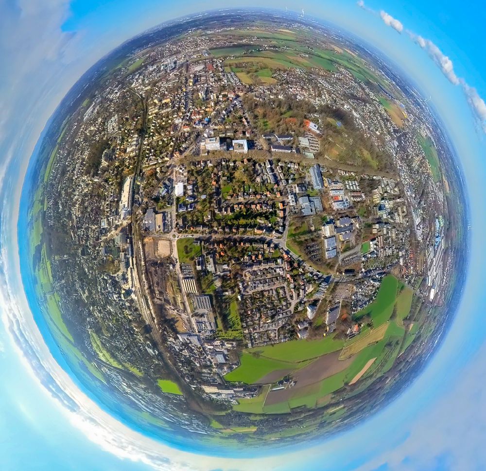 Unna from the bird's eye view: Fisheye perspective the city center in the downtown area in Unna at Ruhrgebiet in the state North Rhine-Westphalia, Germany