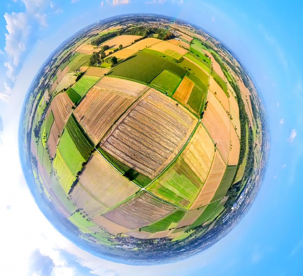 Aerial image Sönnern - Fisheye perspective structures on agricultural fields in Soennern in the state North Rhine-Westphalia, Germany