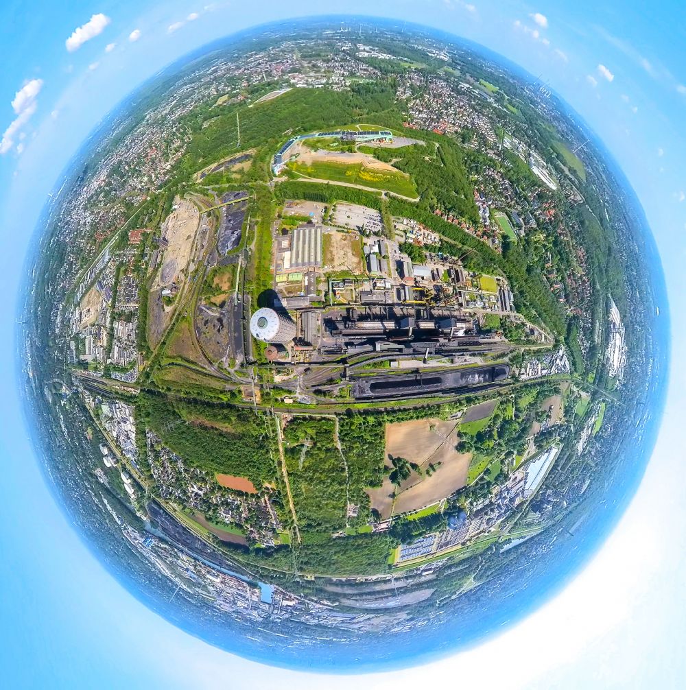 Aerial image Bottrop - Fisheye perspective factory premises of the steel construction company Kokerei Prosper - ArcelorMittal Bottrop GmbH in Bottrop in the Ruhr area in the state of North Rhine-Westphalia