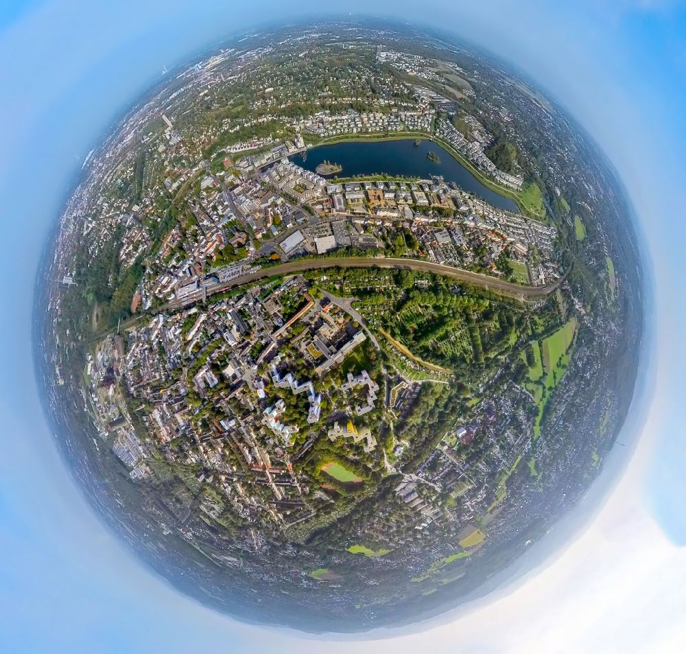 Dortmund from above - Fisheye perspective district around the Phoenixsee in the city in the district Hoerde in Dortmund at Ruhrgebiet in the state North Rhine-Westphalia, Germany