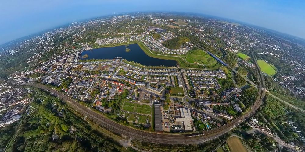 Dortmund from the bird's eye view: Fisheye perspective district around the Phoenixsee in the city in the district Hoerde in Dortmund at Ruhrgebiet in the state North Rhine-Westphalia, Germany