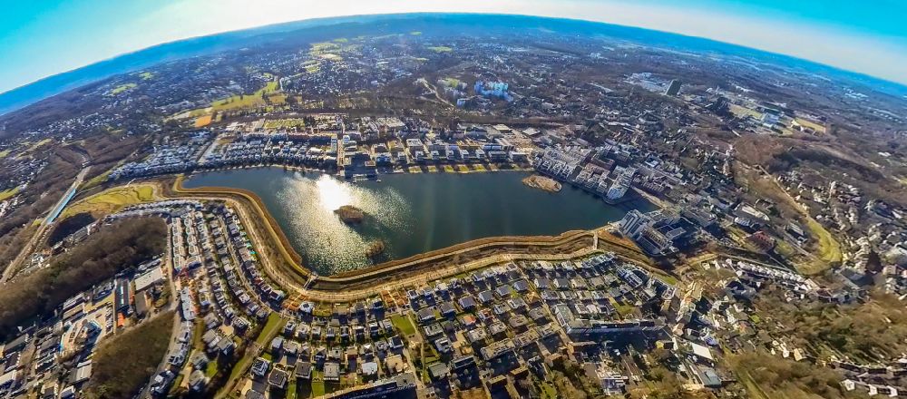 Dortmund from the bird's eye view: Fisheye perspective development area on lake Phoenix See in the district Hoerde in Dortmund at Ruhrgebiet in the state North Rhine-Westphalia