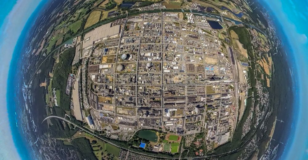 Aerial photograph Marl - Fish eye view of the facilities of the Marl Chemical Park (formerly Chemische Werke Huls AG) in the Ruhr area in North Rhine-Westphalia