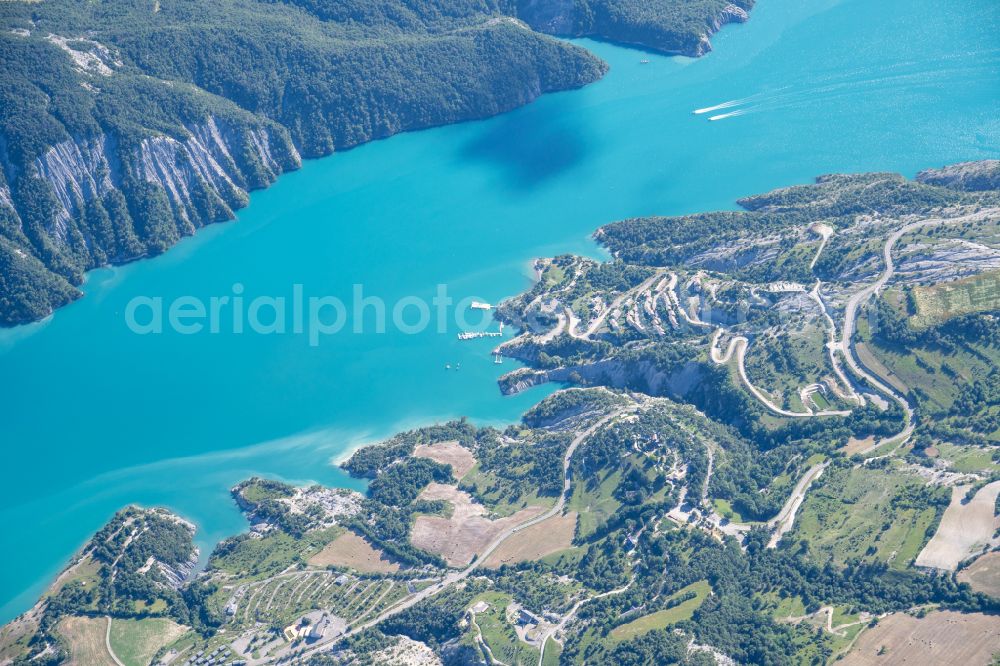 Le Lauzet-Ubaye from above - Fjords with lake and valley glaciers in the rock and mountain landscape of Seealpen - Alpes Maritimes in Le Lauzet-Ubaye in Provence-Alpes-Cote d'Azur, France