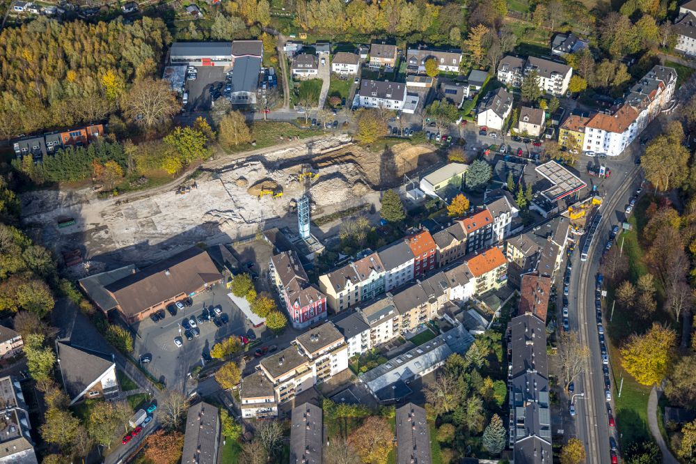 Aerial photograph Bochum - Areas - demolition and unsealing work on the street Huettenstrasse in Bochum at Ruhrgebiet in the state North Rhine-Westphalia, Germany