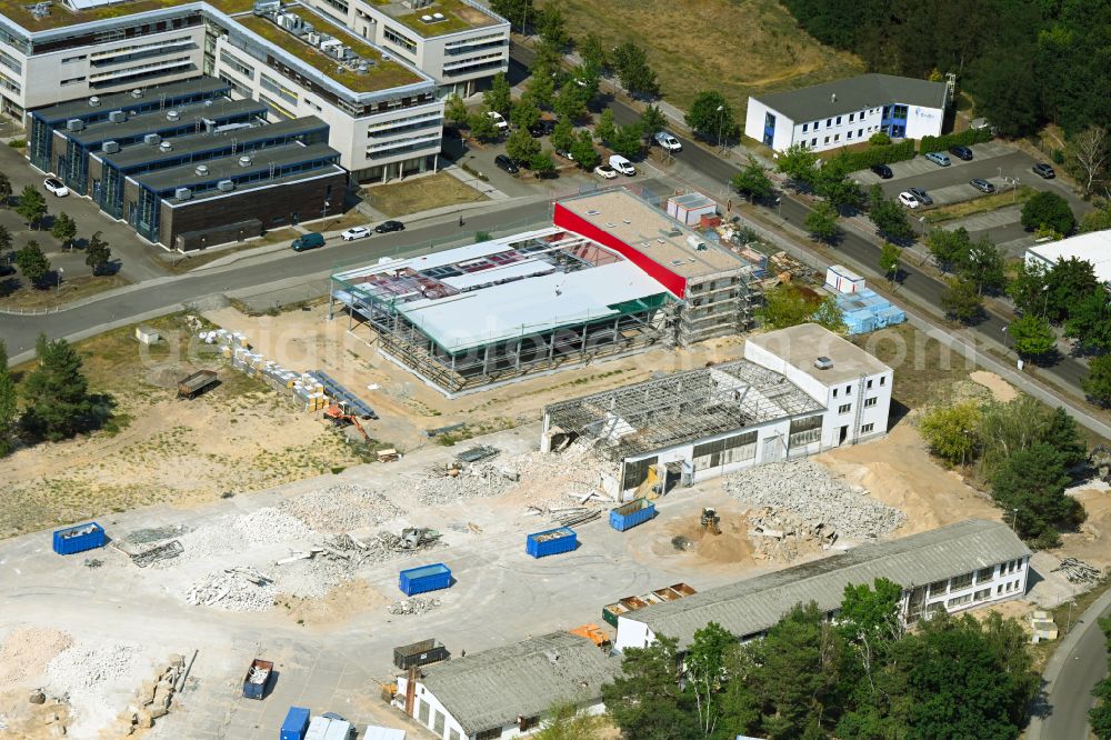 Berlin from the bird's eye view: Construction site for surface demolition and unsealing work to expand the production site of the German Institute for Cell and Tissue Replacement gGmbH in the Innovation Park Wuhlheide (IPW) in Berlin, Germany