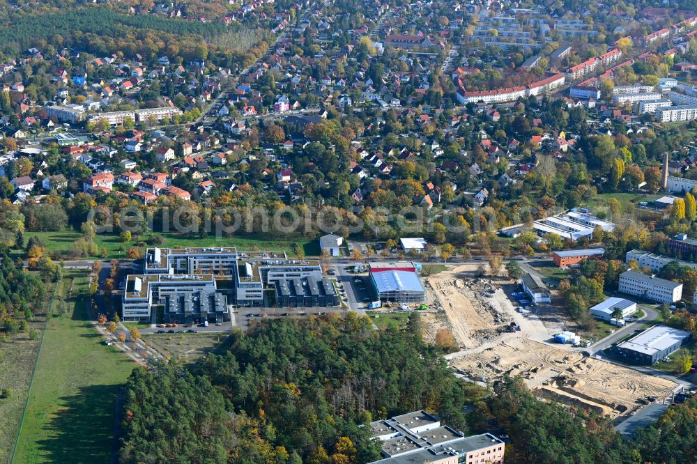 Aerial image Berlin - Construction site for surface demolition and unsealing work to expand the production site of the German Institute for Cell and Tissue Replacement gGmbH in the Innovation Park Wuhlheide (IPW) in Berlin, Germany