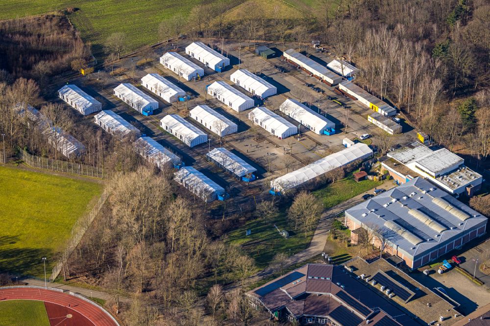 Aerial image Bork - Container settlement as temporary shelter and reception center for refugees on street Zum Sundern in Bork in the state North Rhine-Westphalia, Germany
