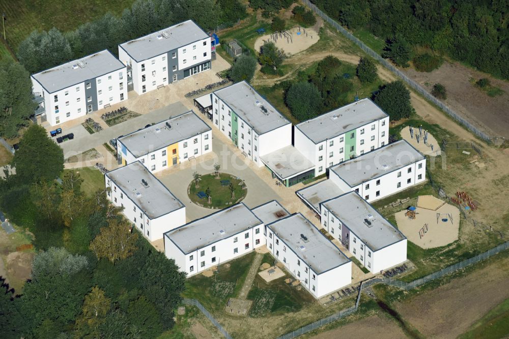 Aerial image Wolfsburg - Container settlement as temporary shelter and reception center for refugees Camp Wolfsburg on street Dieselstrasse in Wolfsburg in the state Lower Saxony, Germany