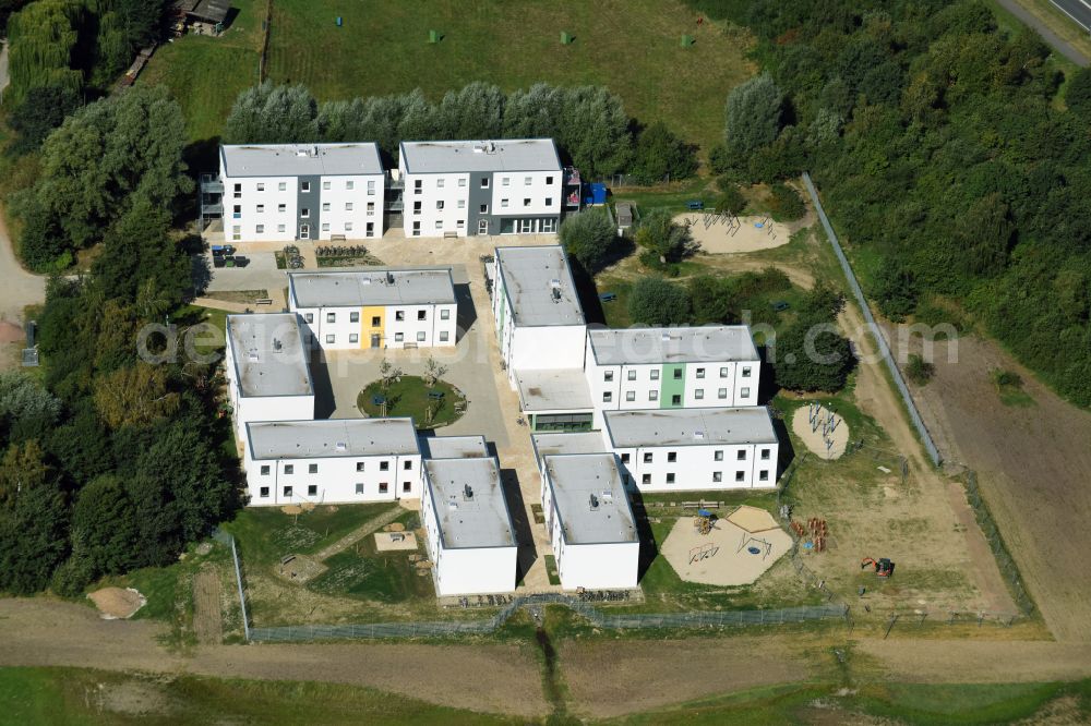 Aerial photograph Wolfsburg - Container settlement as temporary shelter and reception center for refugees Camp Wolfsburg on street Dieselstrasse in Wolfsburg in the state Lower Saxony, Germany