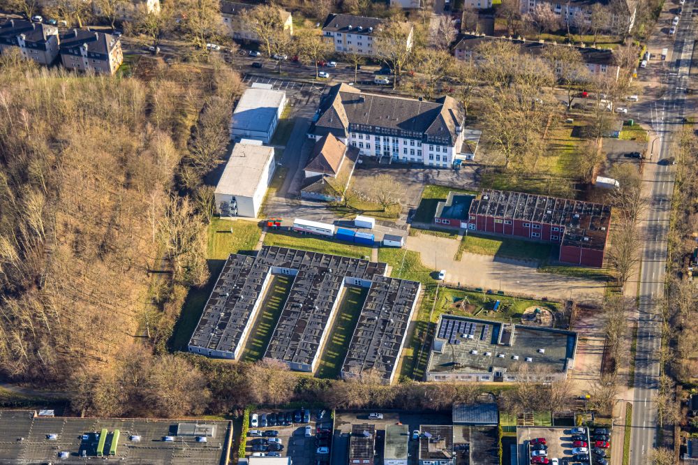 Dortmund from above - Container settlement for refugees at the Entenpoth in Dortmund in the state North Rhine-Westphalia
