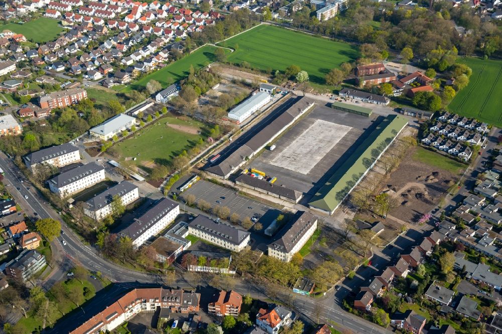 Aerial photograph Hamm - Refugee - buildings at Alten Uentroper Weg on former Newcastle Barracks in Hamm in the state North Rhine-Westphalia
