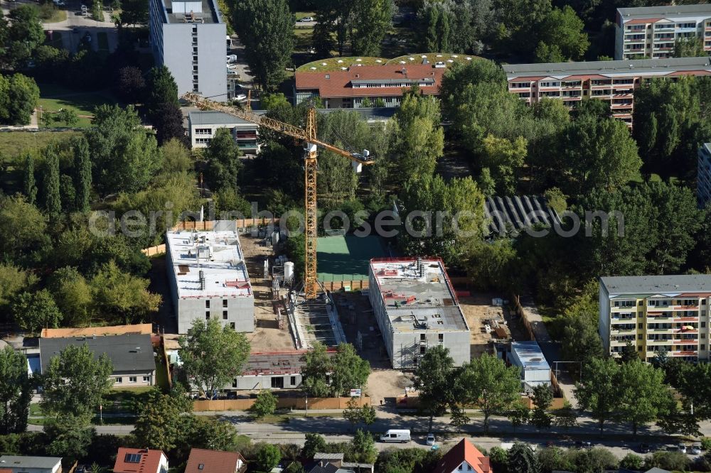 Aerial photograph Berlin - Construction site of new asylum accommodation buildings on Rudolf-Leonhard Strasse in the district of Marzahn-Hellersdorf in Berlin