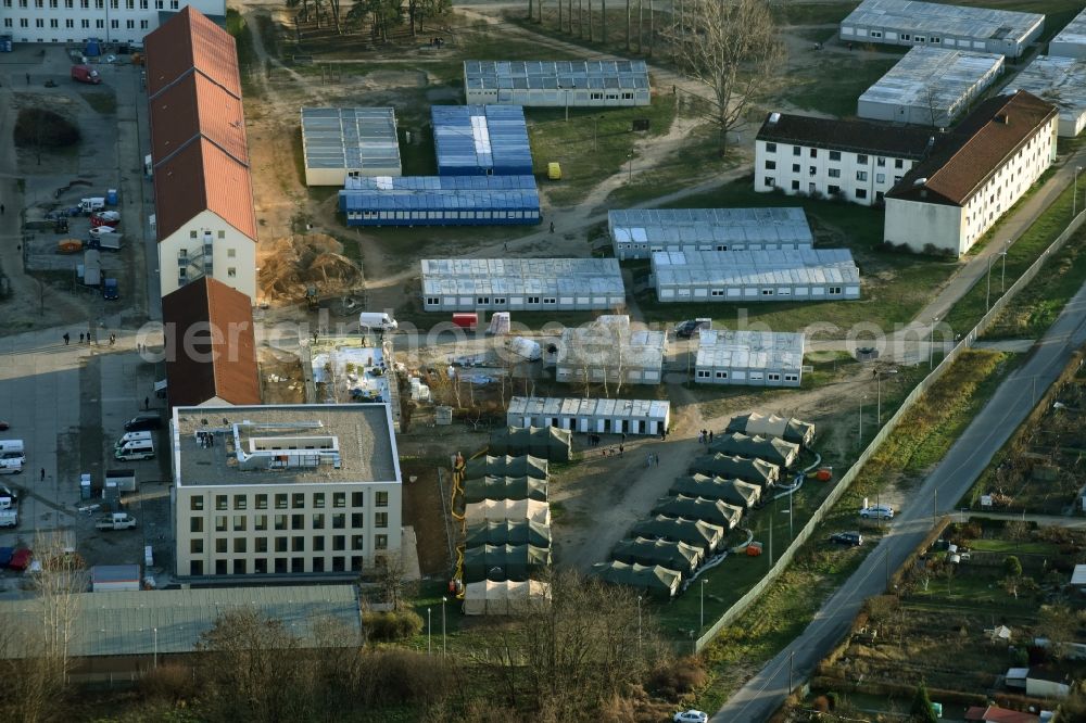 Eisenhüttenstadt from the bird's eye view: Refugee - buildings of ZABH Central Immigration Office in Eisenhuettenstadt in the state Brandenburg