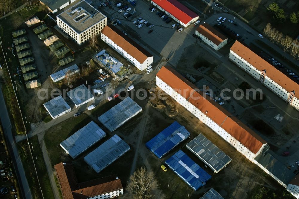Eisenhüttenstadt from above - Refugee - buildings of ZABH Central Immigration Office in Eisenhuettenstadt in the state Brandenburg
