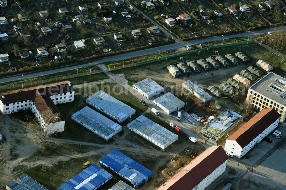 Aerial photograph Eisenhüttenstadt - Refugee - buildings of ZABH Central Immigration Office in Eisenhuettenstadt in the state Brandenburg