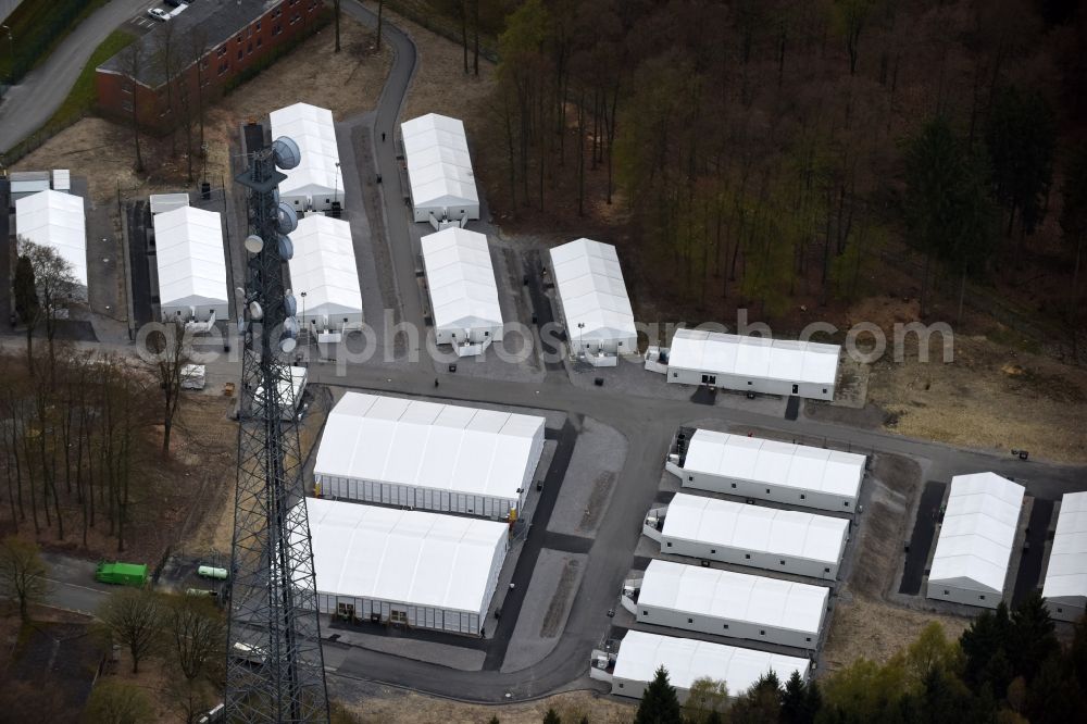 Büren from above - Refugees Home camp as temporary shelter Stoeckerbusch in Bueren in the state North Rhine-Westphalia