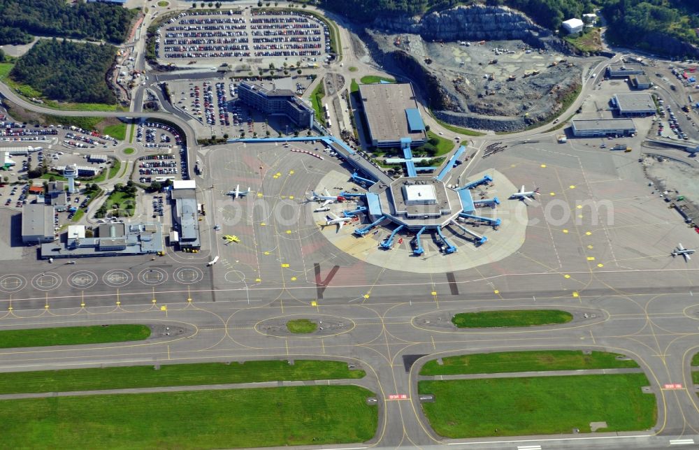 Aerial image Bergen - View of the airport Bergen Flesland in the province of Hordaland in Norway