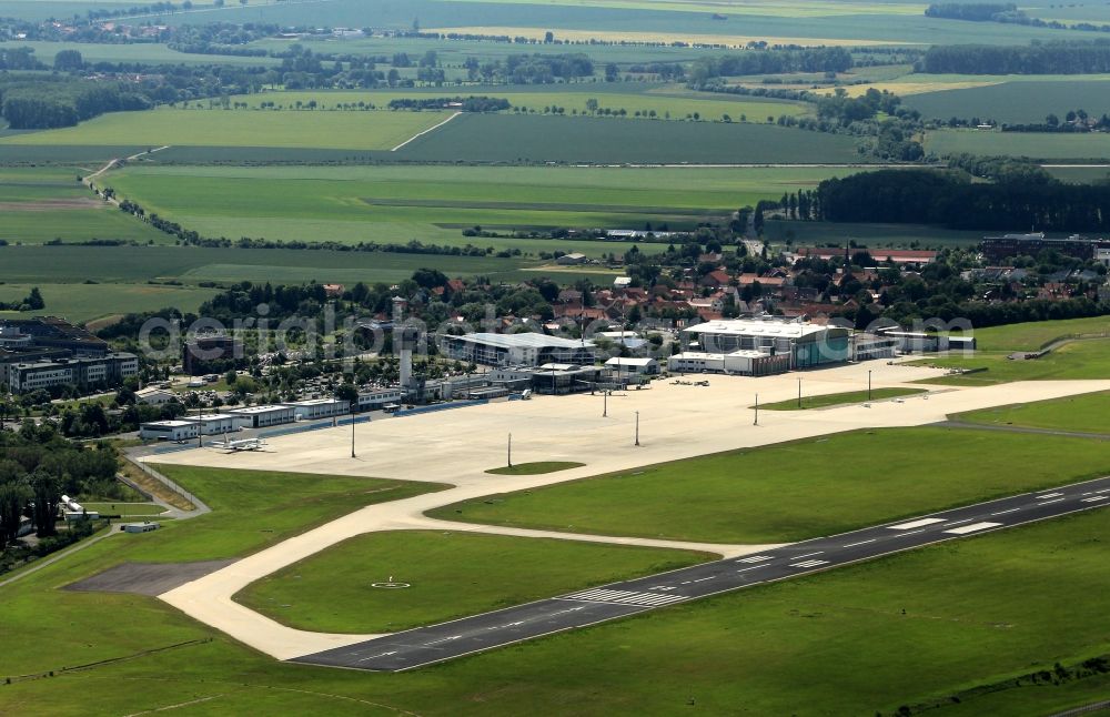 Erfurt from the bird's eye view: View of the airport Erfurt - Weimar with a view of the tarmac in Erfurt in the state of Thuringia. The airport is operated by the Flughafen Erfurt GmbH