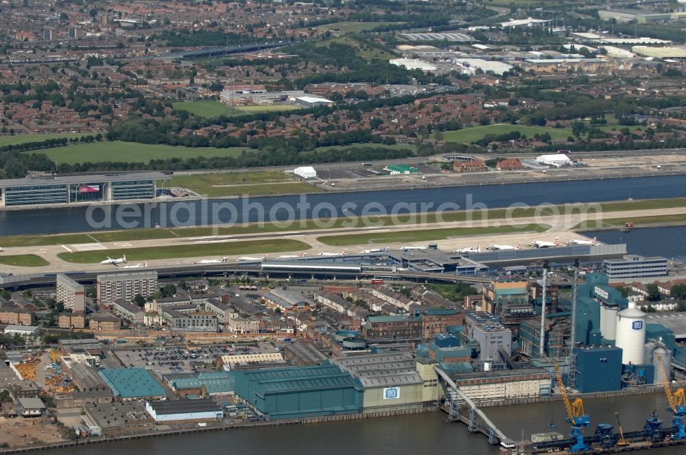 Aerial image London - Partial view of the city by the Thames reflowed Airport London City Airport, near Silvertown / North Woolwich