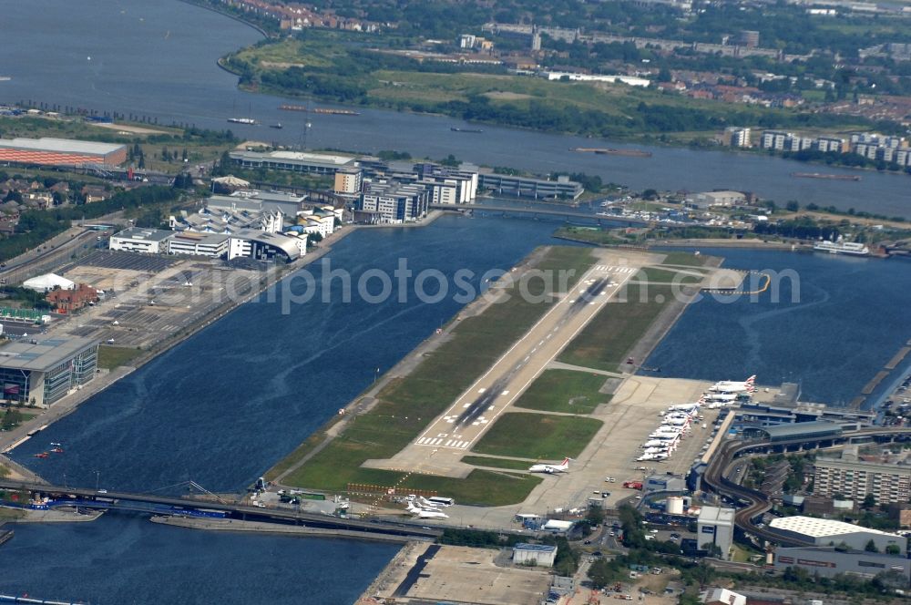 London from above - Partial view of the city by the Thames reflowed Airport London City Airport, near Silvertown / North Woolwich