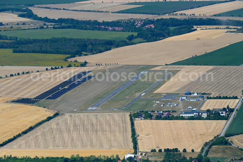 Alkersleben from the bird's eye view: Runway with tarmac terrain of airfield in Alkersleben in the state Thuringia, Germany