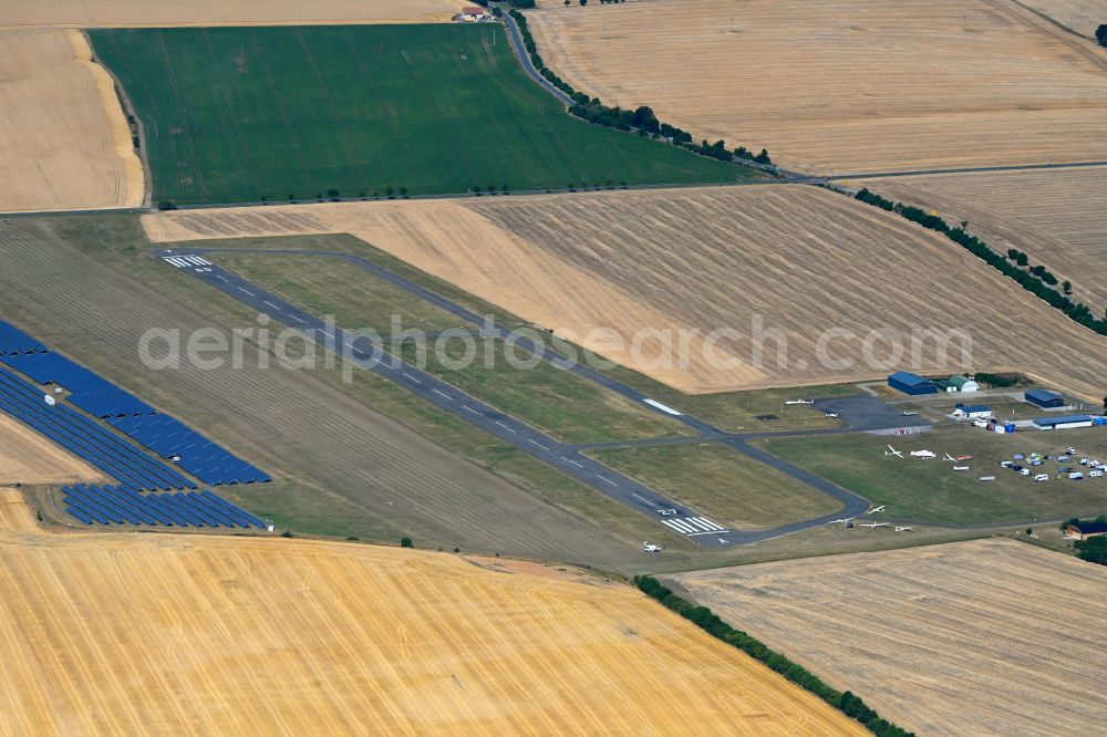 Aerial image Alkersleben - Runway with tarmac terrain of airfield in Alkersleben in the state Thuringia, Germany