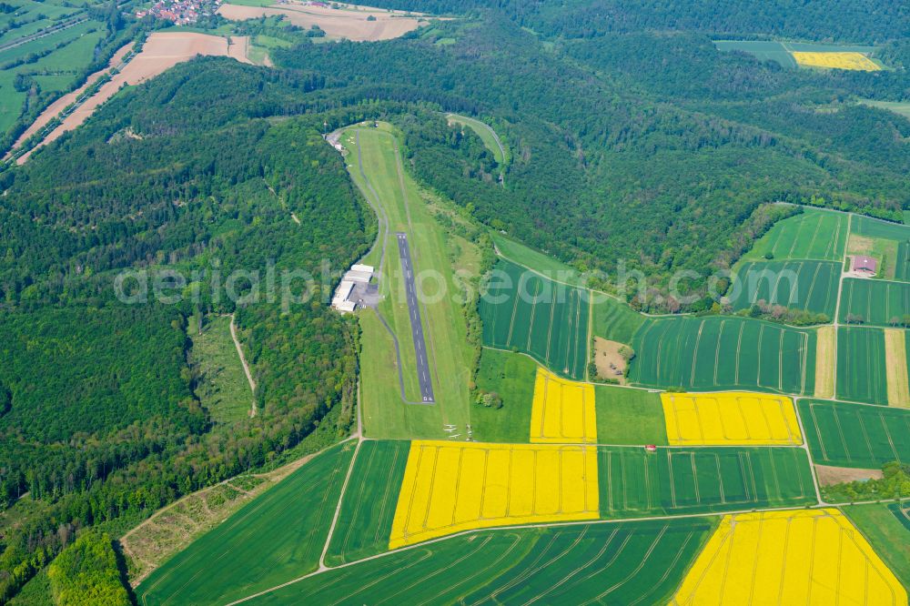 Bad Pyrmont from the bird's eye view: Runway with tarmac terrain of airfield in Bad Pyrmont in the state Lower Saxony, Germany