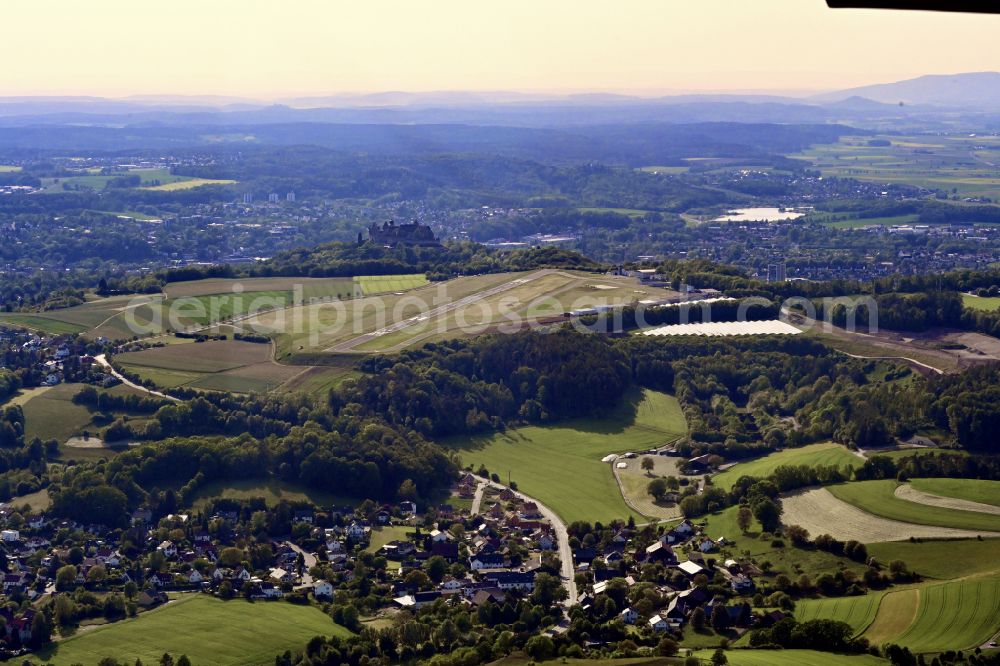 Coburg from the bird's eye view: Runway with tarmac terrain of airfield Coburg-Brandensteinsebene in Coburg in the state Bavaria, Germany