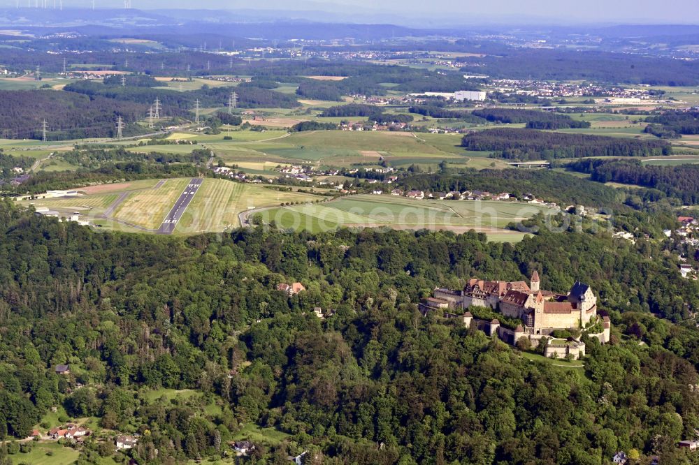Coburg from above - Runway with tarmac terrain of airfield Coburg-Brandensteinsebene in Coburg in the state Bavaria, Germany