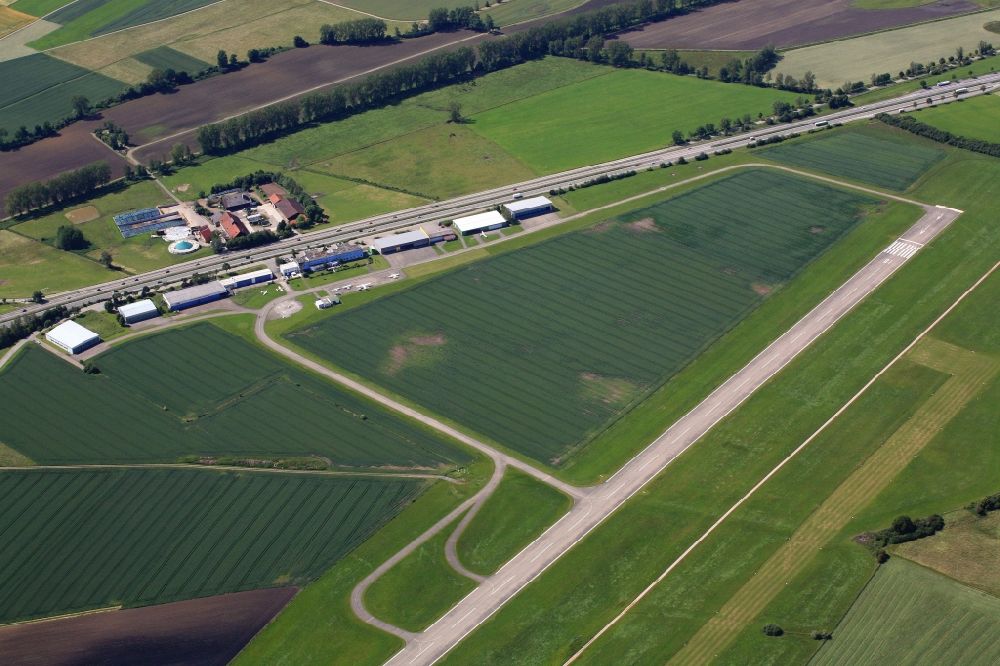 Donaueschingen from above - Runway with tarmac terrain of airfield in Donaueschingen in the state Baden-Wuerttemberg
