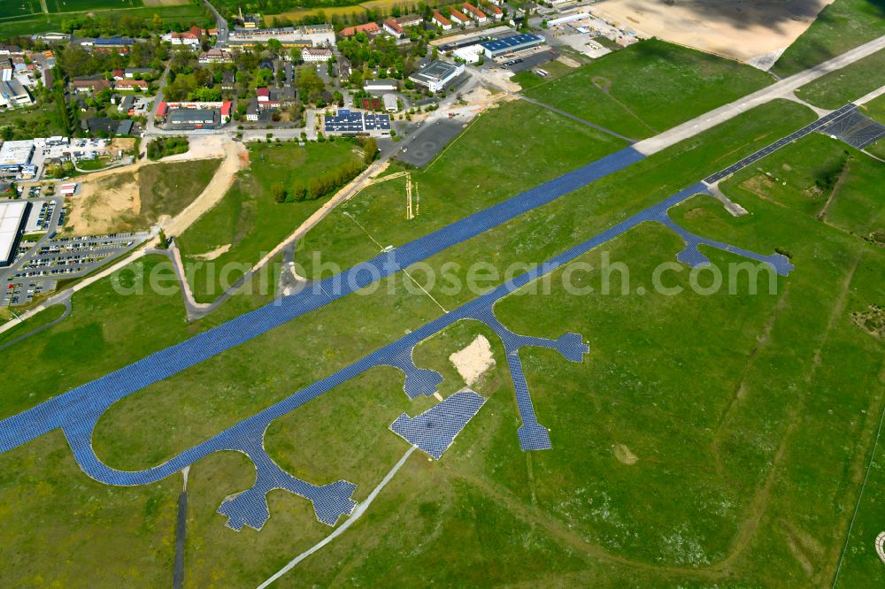 Kitzingen from above - Runway with tarmac terrain of airfield Etwashausen in the district Etwashausen in Kitzingen in the state Bavaria, Germany