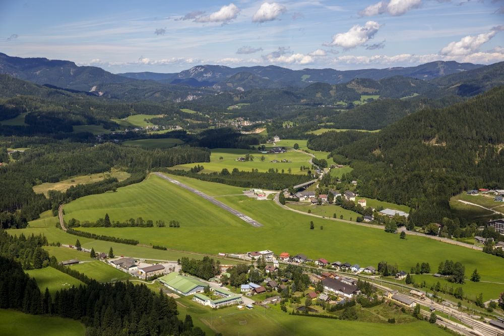 Mariazell from above - Airfield Mariazell in the mountains of Styria in Austria