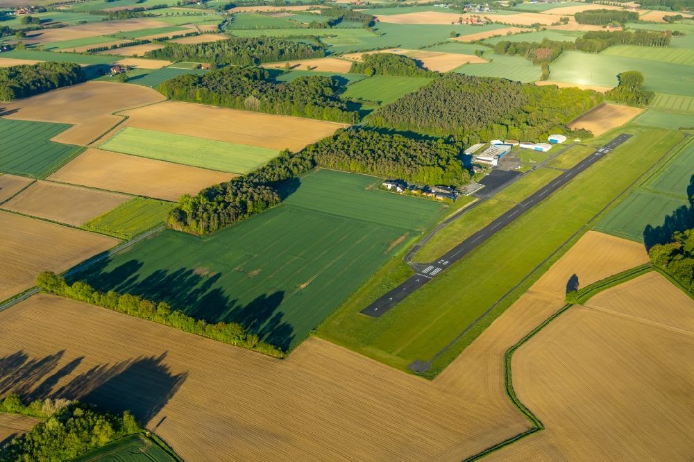 Telgte from above - Runway with tarmac terrain of airfield Muenster-Telgte in Telgte in the state North Rhine-Westphalia, Germany