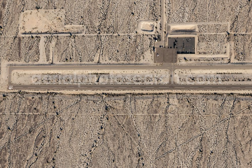 Needles from above - Runway with tarmac terrain of airfield Chemehuevi Valley Airport in Needles in California, United States of America