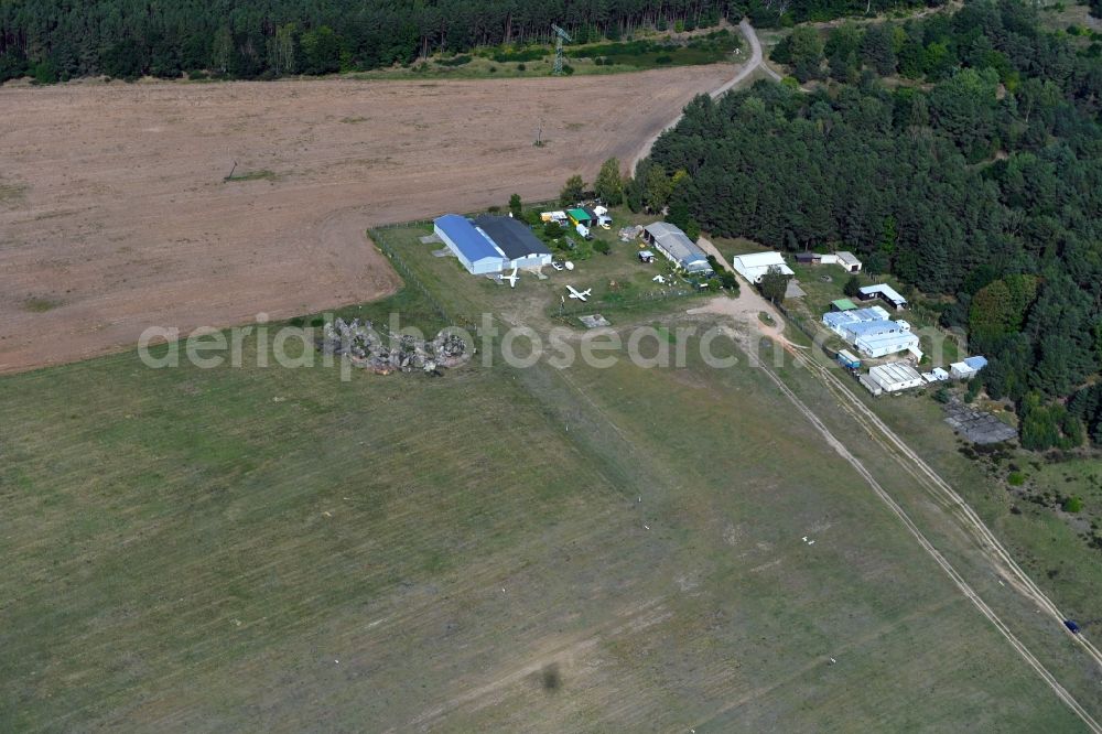Parchim from above - Runway with tarmac terrain of airfield in the district Slate in Parchim in the state Mecklenburg - Western Pomerania, Germany