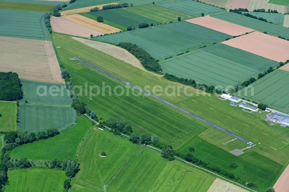 Rinteln from above - Runway with tarmac terrain of airfield EDVR in Rinteln in the state Lower Saxony, Germany