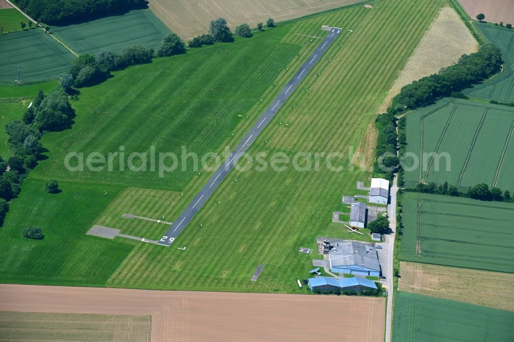 Aerial image Rinteln - Runway with tarmac terrain of airfield EDVR in Rinteln in the state Lower Saxony, Germany